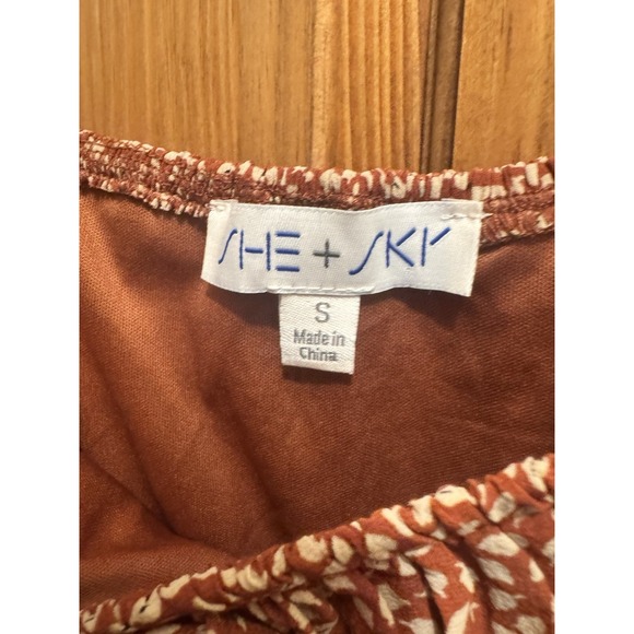 Women's She + Sky Brown Leaf Long Sleeve Dress Cottagecore Fall Style Size S - Picture 3 of 8